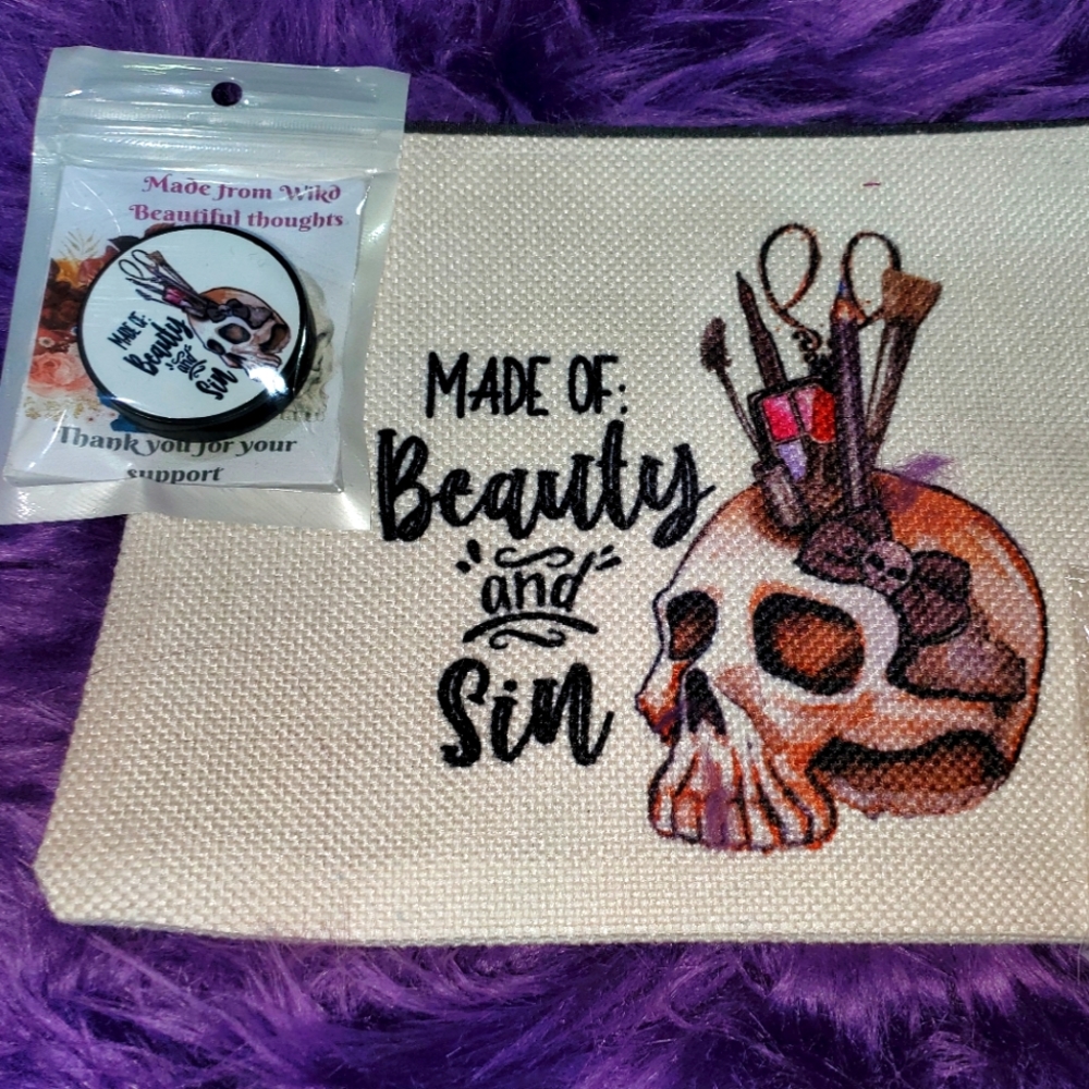 CUSTOM MADE Makeup bag, phone grip and Badge Reel